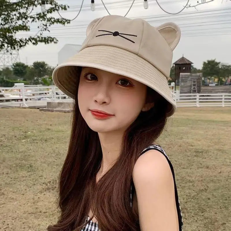 Cat Ear Bucket Hat Women Sunhat uv차단 шляпа женская от солнца Gorros para el sol de mujer Wide Brim Cap Oasis Select one size Khaki