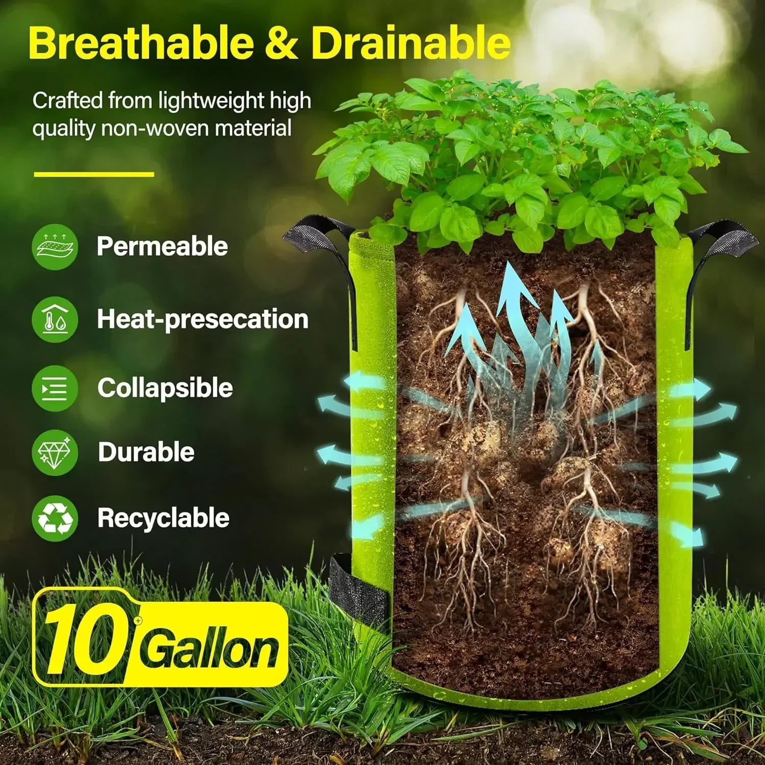 5/10Gallon Felt Plant Grow Bags Nonwoven Fabric Garden Potato Pot Greenhouse Vegetable Growing Bags Moisturizing Vertical Tools Oasis Select