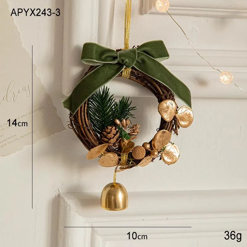 Christmas Door Car Decoration Christmas Tree Red Velvet Bow Bell Small Pendant Decoration Props Oasis Select