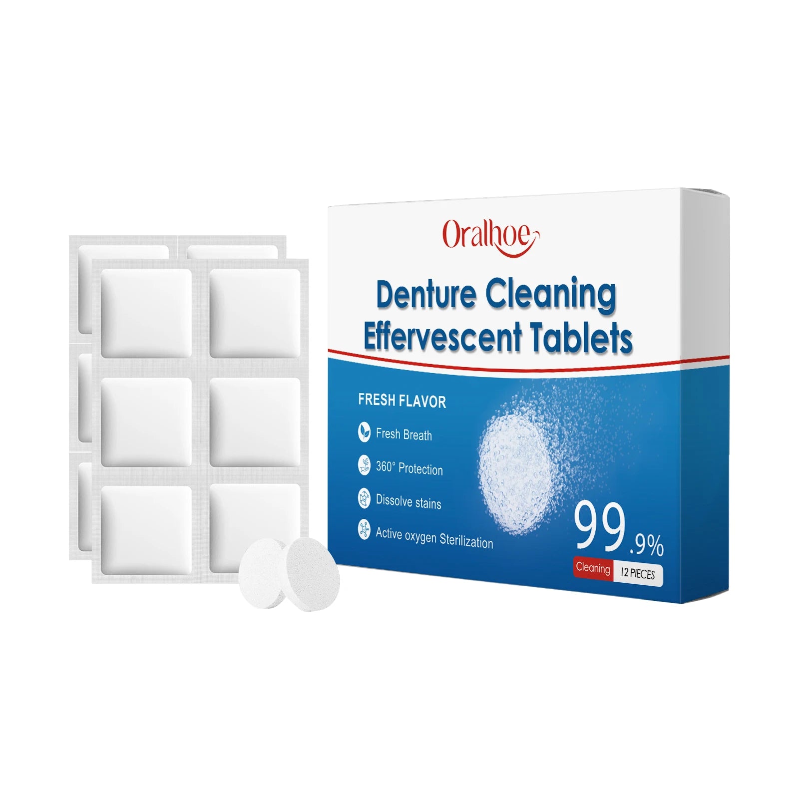 Denture Cleaning Effervescent Tablets – Daily Stain Remover Denture Cleaner Tablets Oasis Select 12pcs boxed