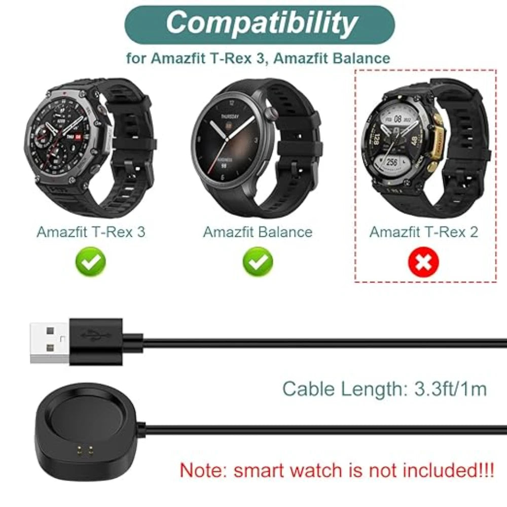 USB Charger Cable for Amazfit T-Rex 3 & Balance Smartwatch Smartwatch Charger Cable Oasis Select