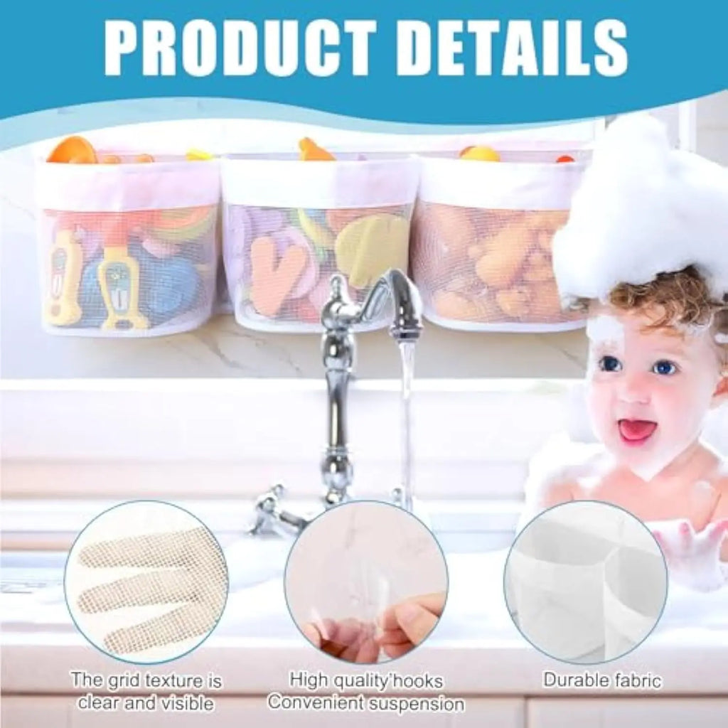 Bath Toy Organizer For Tub Large Capacity Mesh Design Toys Organizer With 3 Compartments Multifunctional Storage Bag Dishwasher Oasis Select