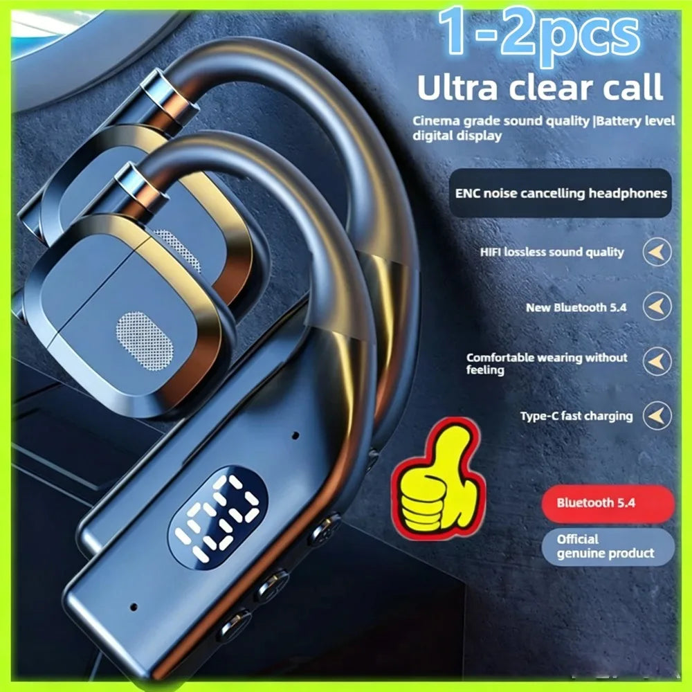 1-2Earhooks Wireless Bluetooth 5.4 Headphones Gaming Sports Headset HiFi Stereo Noise Reduction Earbuds Earphone With Microphone Oasis Select 1PC
