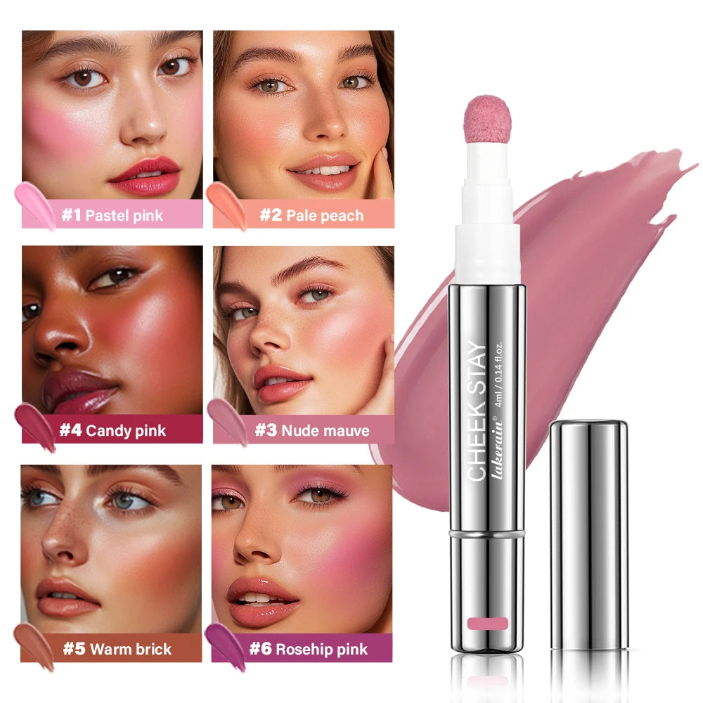 6 Colors Liquid Blush Stick with Sponge Tip Matte Makeup Waterproof Long-Lasting Color Correction Smooth for Lips and Cheeks Oasis Select