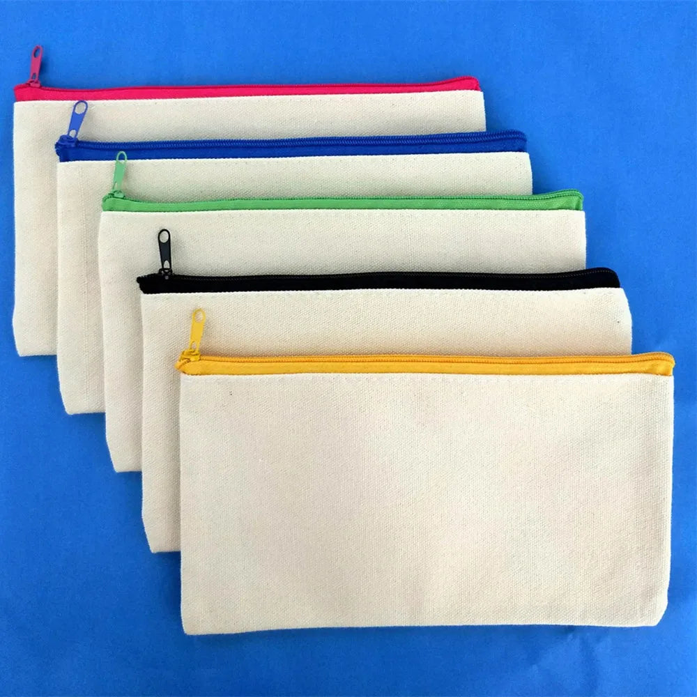 Blank DIY Canvas Bag Cosmetic Makeup Pouches Pencil Zipper Bag Storage Organizer Travel Toiletry School Stationery Supplies Oasis Select
