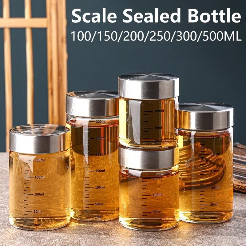100-500ml Glass Storage Cup Portable Seal Thickening High Borosilicate Thermostability Liquid Storage Cup Scale Sealed Jar Oasis Select