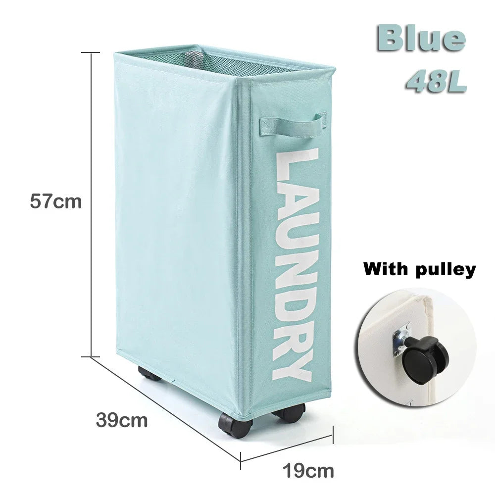 Foldable Laundry Basket Dirty Clothes Basket Clothes Storage Box Yoga Storage Sundries Box with Wheels Bathroom Accessories Oasis Select Blue