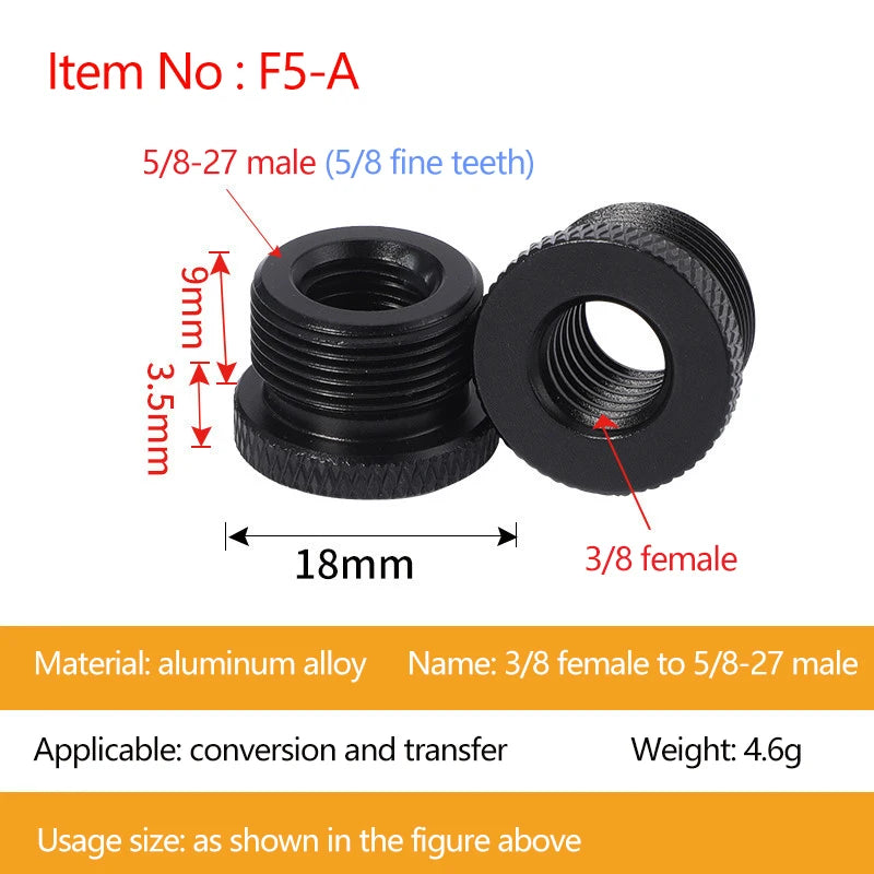 Metal Microphone Stand Conversion Screws 3/8 Female to 5/8 Male Screw Thread Adapter Tripod Screw for Microphone Stable Clip Oasis Select Black