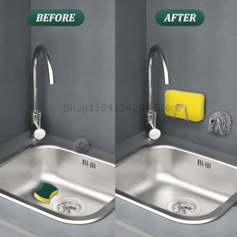 Kitchen Stainless Steel Sink Shelf Sponges Holders Adhesive Drain Drying Rack Wall Hooks Accessories Storage Organizer Oasis Select