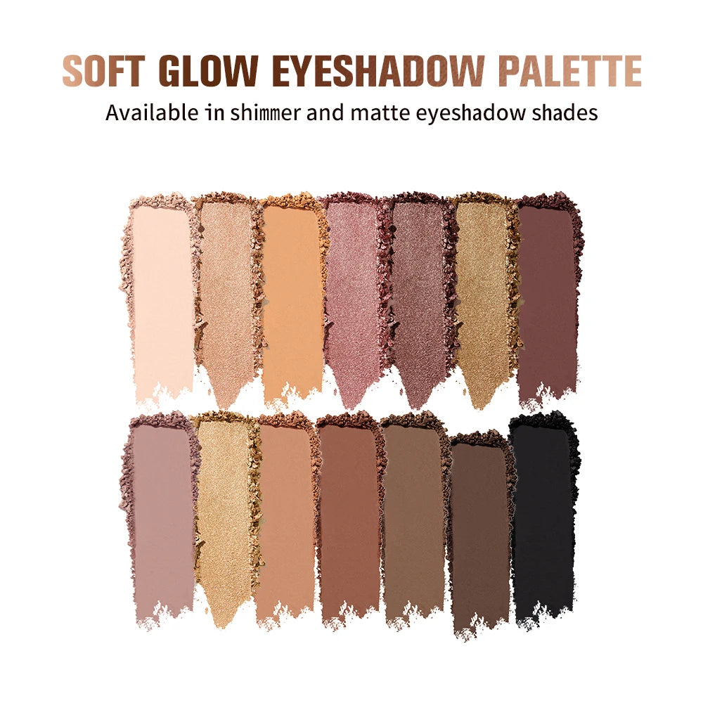 Soft Glow Eyeshadow Palette 14 Color Tones Natural Gentle Long lasting Eye Makeup Effect High Color Rendering Eyeshadow Palette Oasis Select