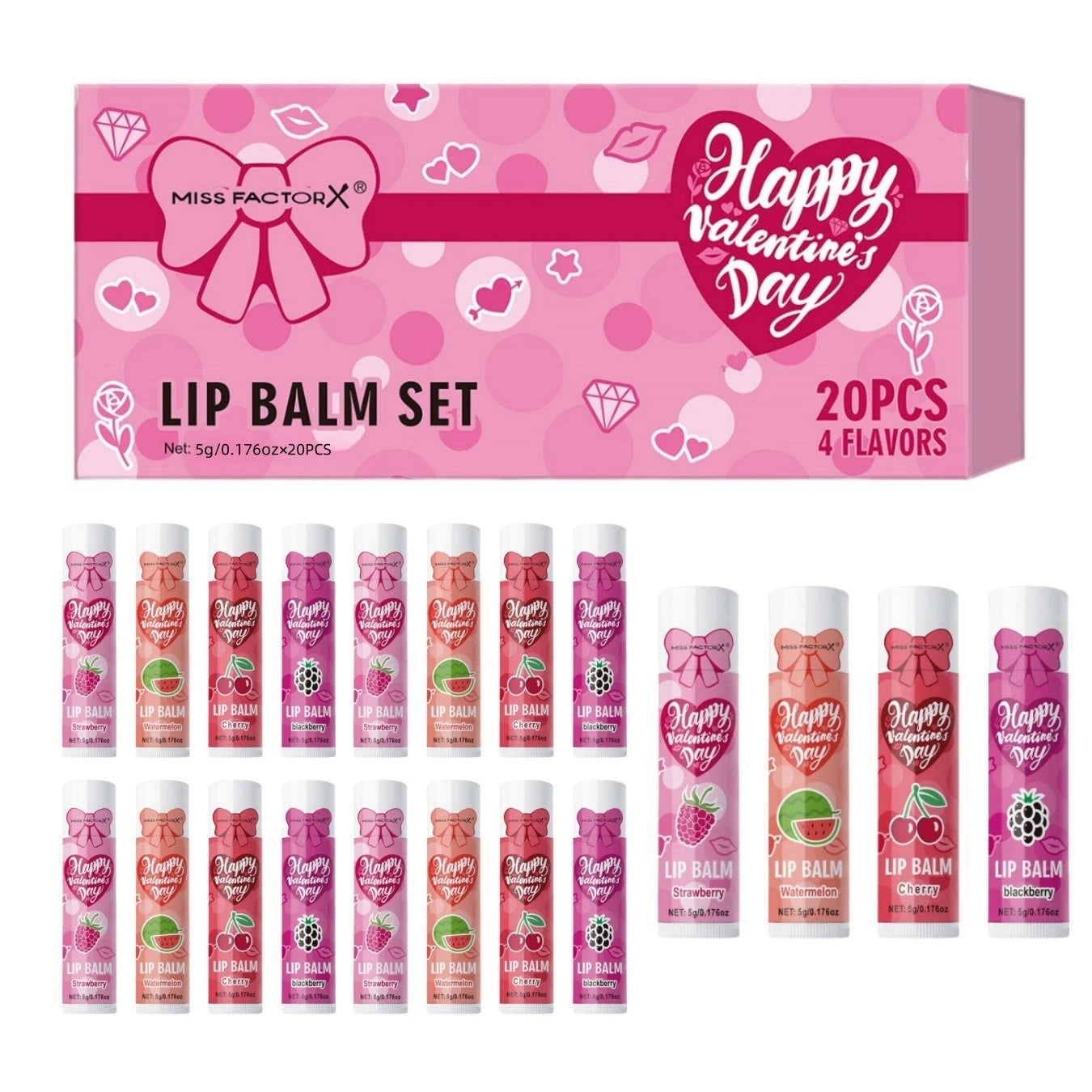 20PCS/Box Luxury Gift Set Lip Balm Set Hydrating and Glossy For Dry Lips Valentine's Day Gifts Women's Oasis Select Lip Balm Set