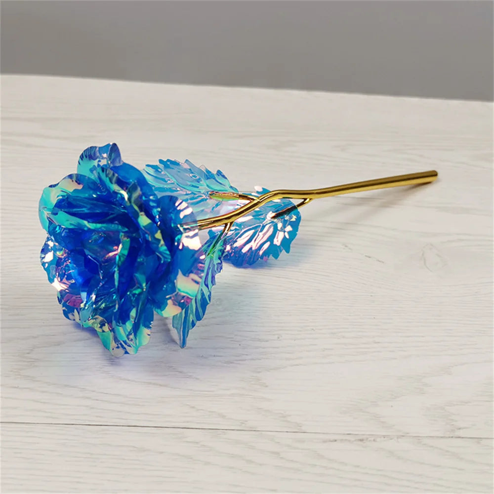 1pcs Artificial Flower Foil Rose Flower Valentine'S Day Gifts 24k Golden Plated Gold Rose Lasts Forever Love Flower For Wife Oasis Select Blue