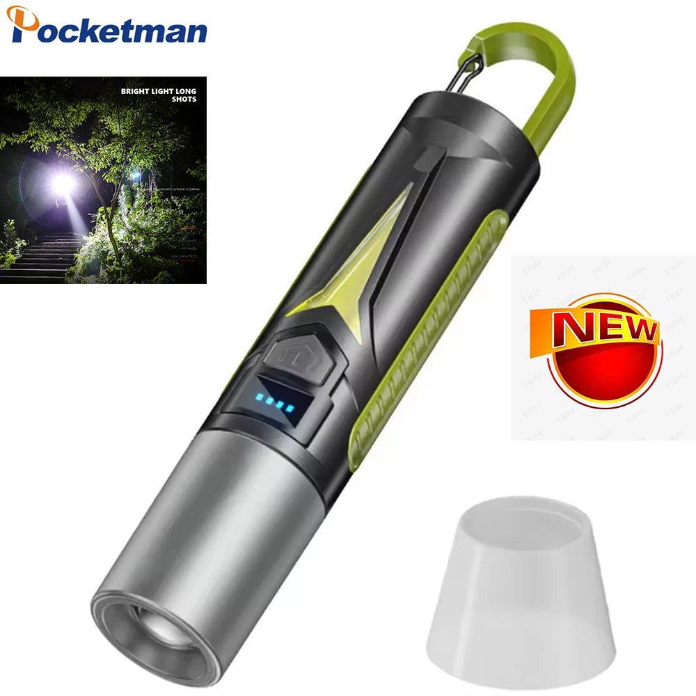 Powerful LED Flashlight Outdoor Camping Light USB Rechargeable Flashlight Portable Work Light Emergency Torch with Side Lights Oasis Select