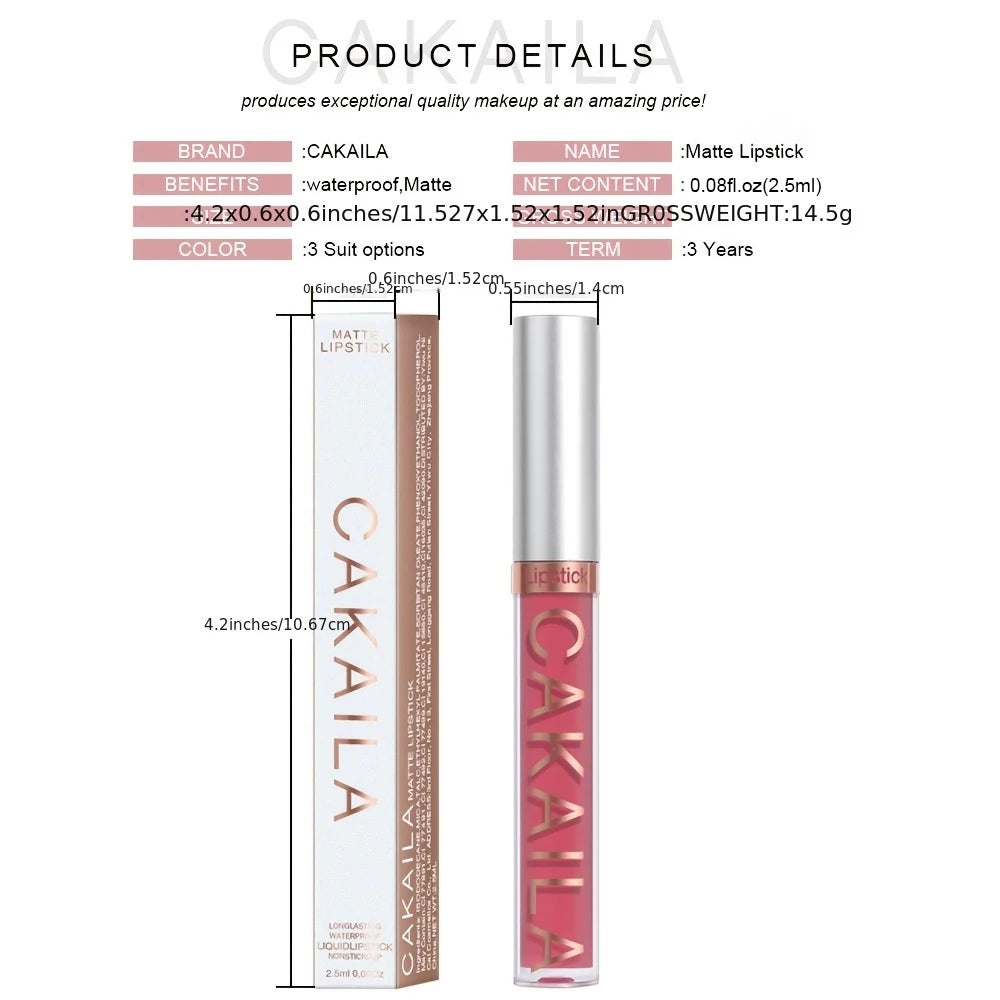 1 Pcs Waterproof Lip Gloss Lipstick Set - Nude, Dark Brown & Matte Red Shades, Long-Lasting 24-Hour Wear, Suitable for All Skin Oasis Select