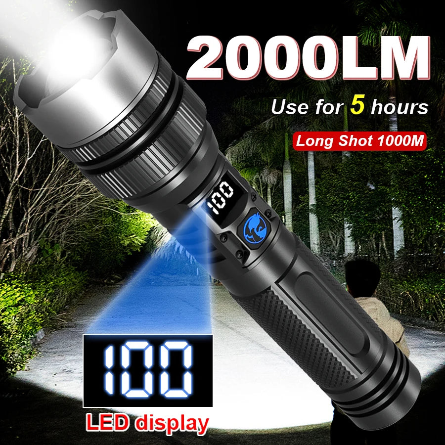 High Strong Power Led Flashlights USB Rechargeable Tactical Light Emergency Spotlights Telescopic Jetbeam Built-in Battery Torch Oasis Select