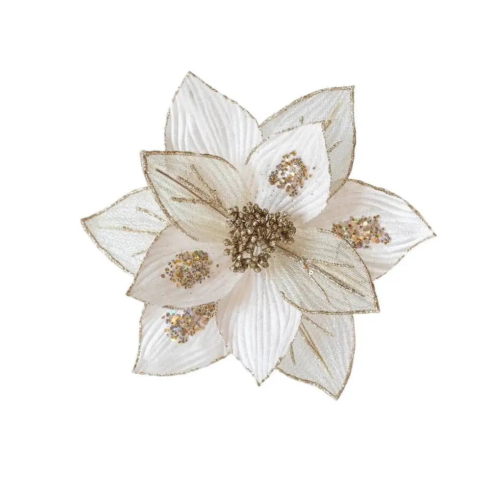 Christmas Tree Artificial Glitter Magnolia Flowers Flexible Stems Polyester Flowers Wreaths Garlands Home Party Decor 24cm Oasis Select White China Mainland