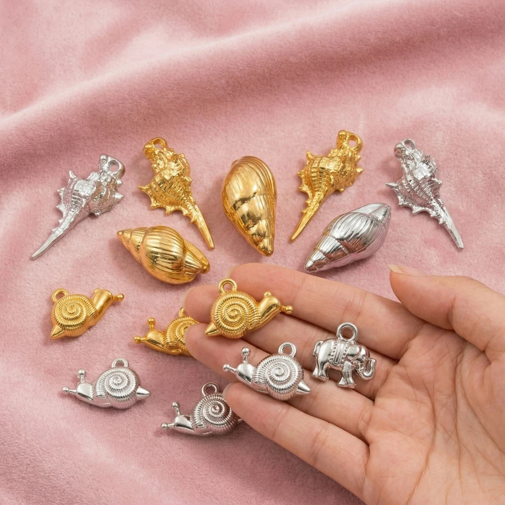 5pcs Stainless Steel Starfish Charms Shell Fish Tail Hippocampus Gold Charms Pendants Jewelry Making Ocean Dangle Accessories Oasis Select