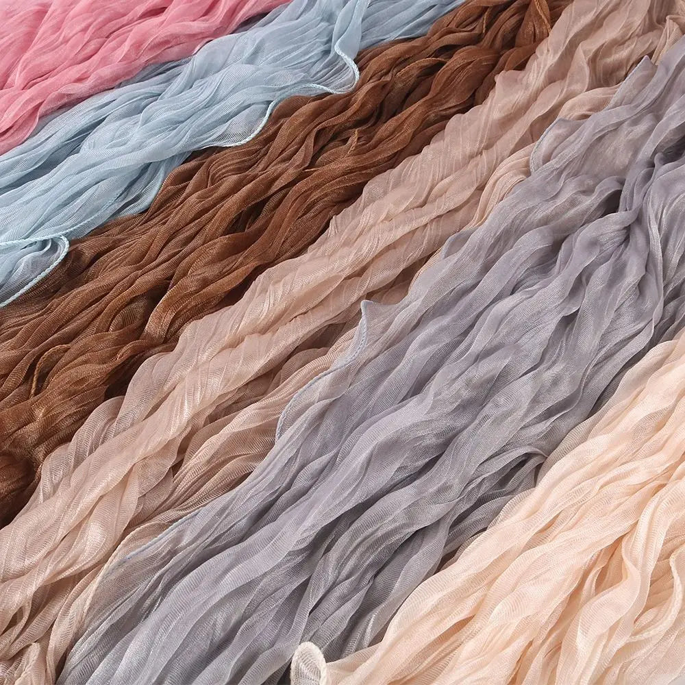High Qulaity Solid Color Silk Scarf Shining Ruffled Edge Sunscreen shawl Soft Long Chiffon Hijab Veil Outdoor Oasis Select