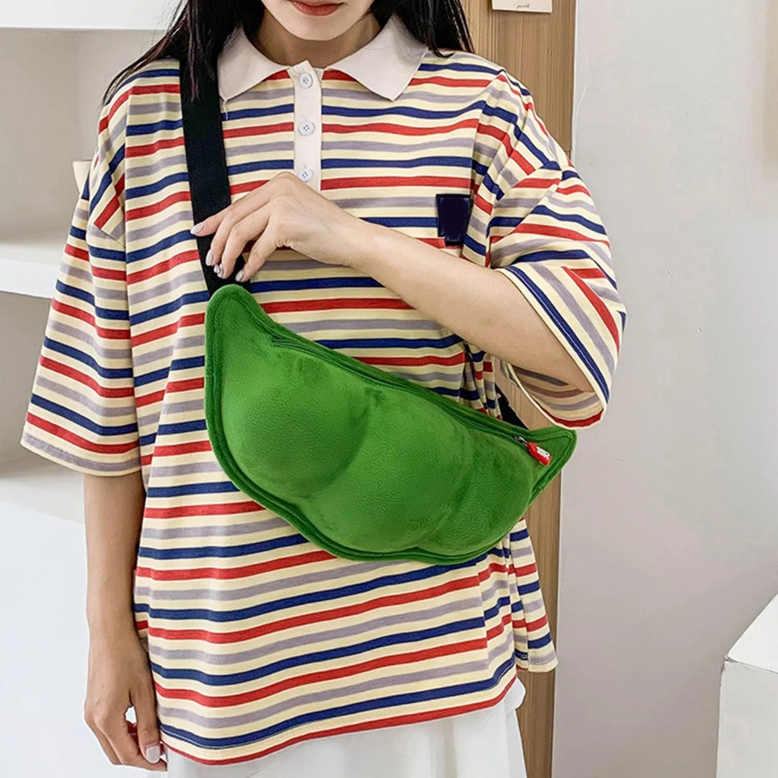Edamame Plush Crossbody Bag – Fun Novelty Shoulder Bag Novelty Crossbody Bag Oasis Select