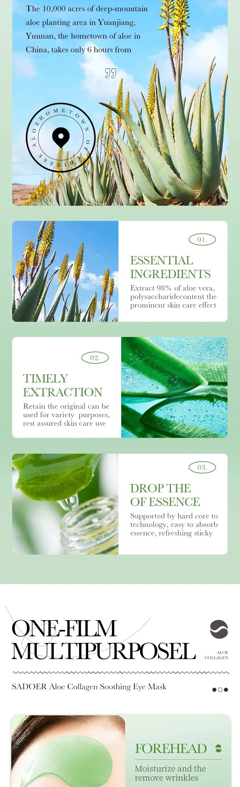 60pcs Aloe Vera Collagen Eye Mask Anti Dark Circles Eyes Bags Moisturizing Anti-Wrinkles Eye Patches Eyes Skin Care Products Oasis Select
