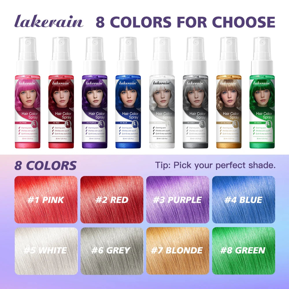 8 Colors Temporary Hair Color Spray One-Time Disposable Hair Dye Washable DIY Hair Styling Liquid Spray for Party Cosplay Hallow Oasis Select