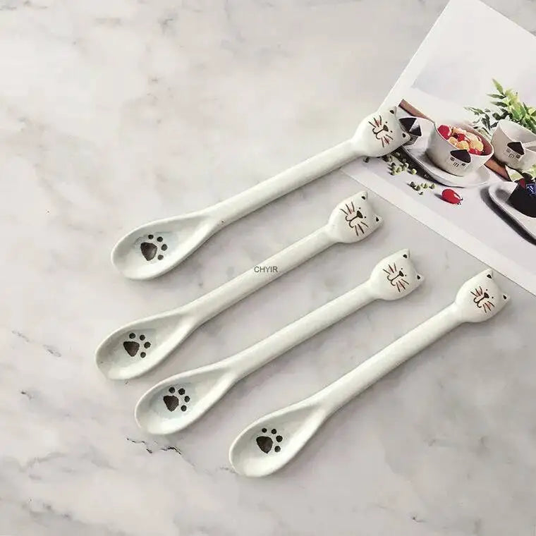 High-temperature Underglaze Ceramic Spoon, Hand-painted Cat Spoon Stirring Spoon, Dessert Spoon, Soup Spoon Oasis Select Default Title