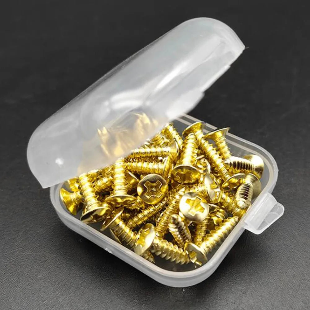 50Pcs Guitar Pickguard Screws With Box For ST Electric Guitar Bass Metal Pick Guard Scratchplate Screws Bolts Set Accessories Oasis Select gold