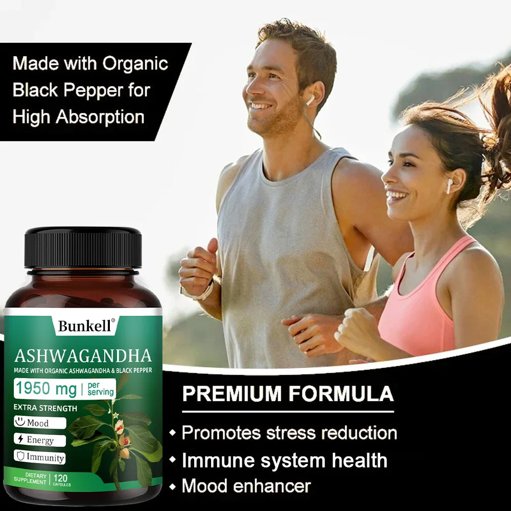 Organic Ashwagandha 1950mg Capsules with Black Pepper | Stress Relief Herbal Supplement Oasis Select