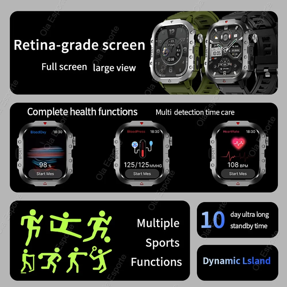 Men's Military Smartwatch – Bluetooth Call, GPS & Fitness Tracker