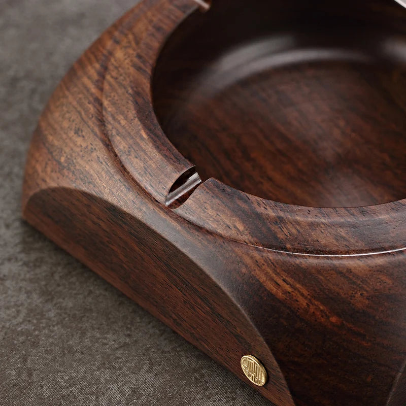 Ashtray Creative Personality Living Room Household Ebony Solid Wood with Cover Fly Ash Chinese Copper Ashtray Ashtrays Oasis Select