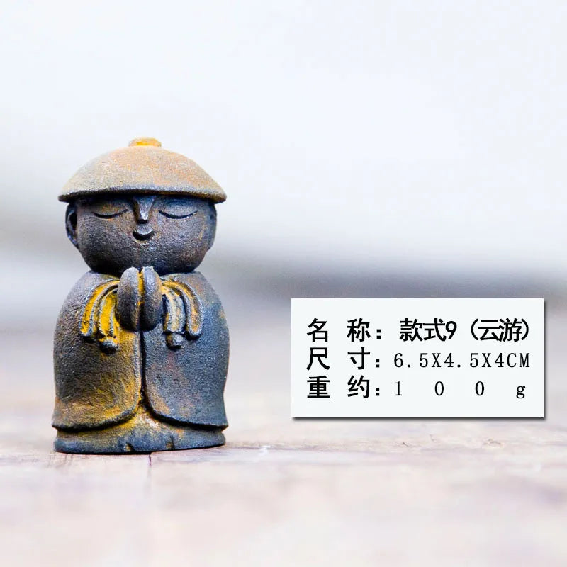 Zen Creative Cute Little Monk Buddha Statue Ornament Home Living Room Tea Play Desktop Imitation Cast Iron Handmade Craft Oasis Select - Rusty Version 3
