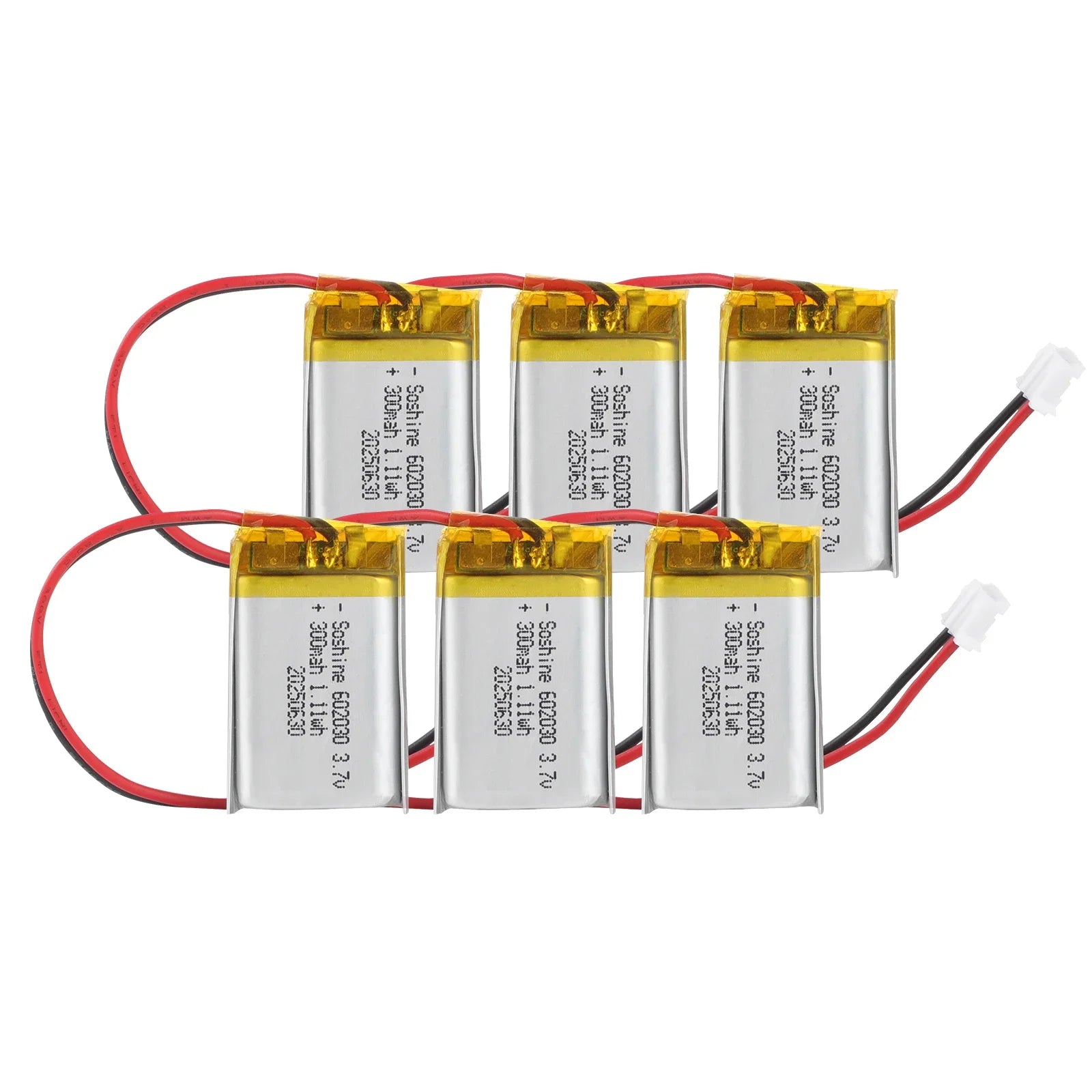 patozm 602030 300mAh Lithium Rechargeable Battery 3.7V Li-ion Polymer Battery for Bluetooth Headset Speaker Monitor Self-Timer Oasis Select 602030 battery 6pc