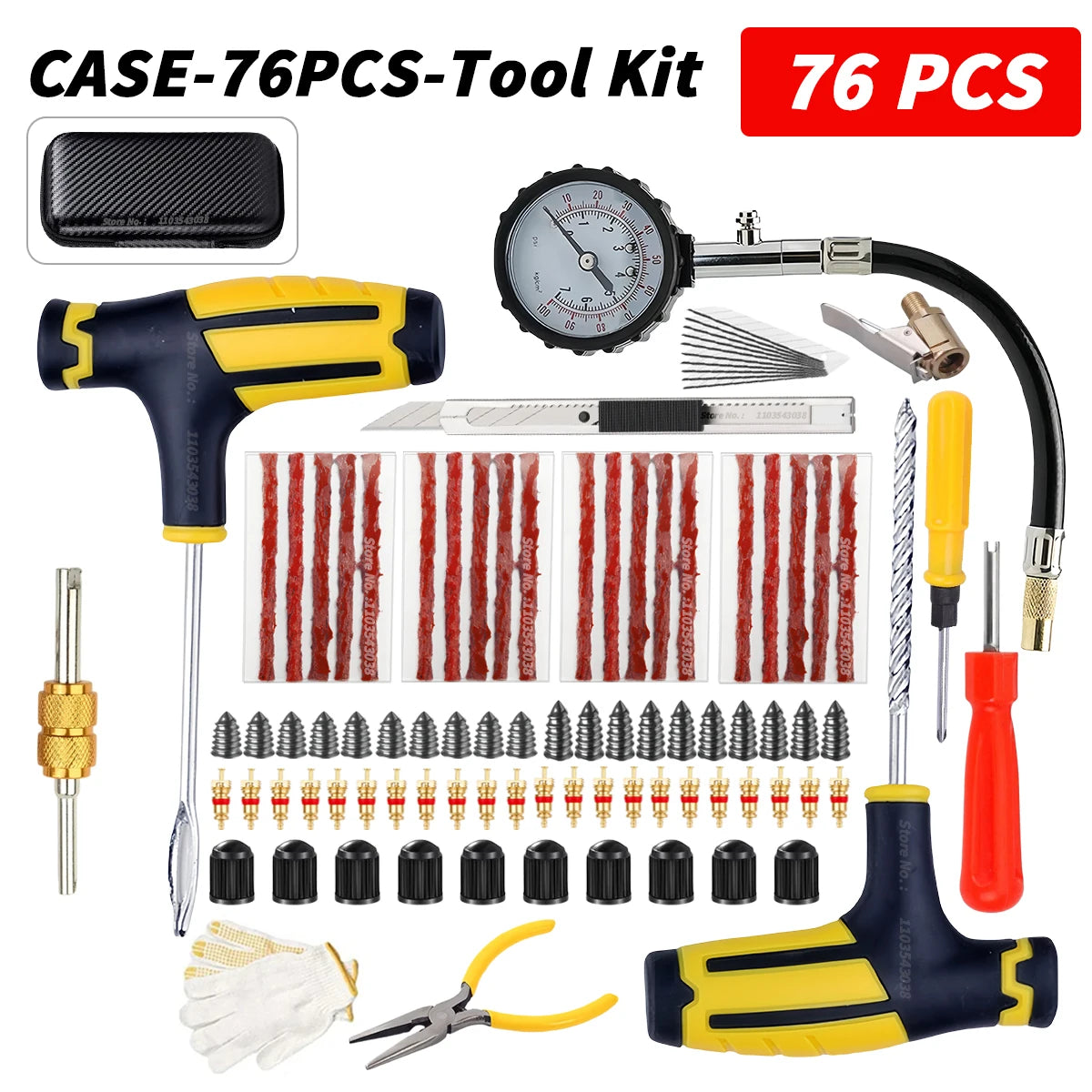 Car Tire Repair Kit Puncture Plug Tools Tyre Puncture Emergency for Universal Tire Strips Stiring Glue Repair Tool Kit Oasis Select CASE-76PCS-Tool Kit