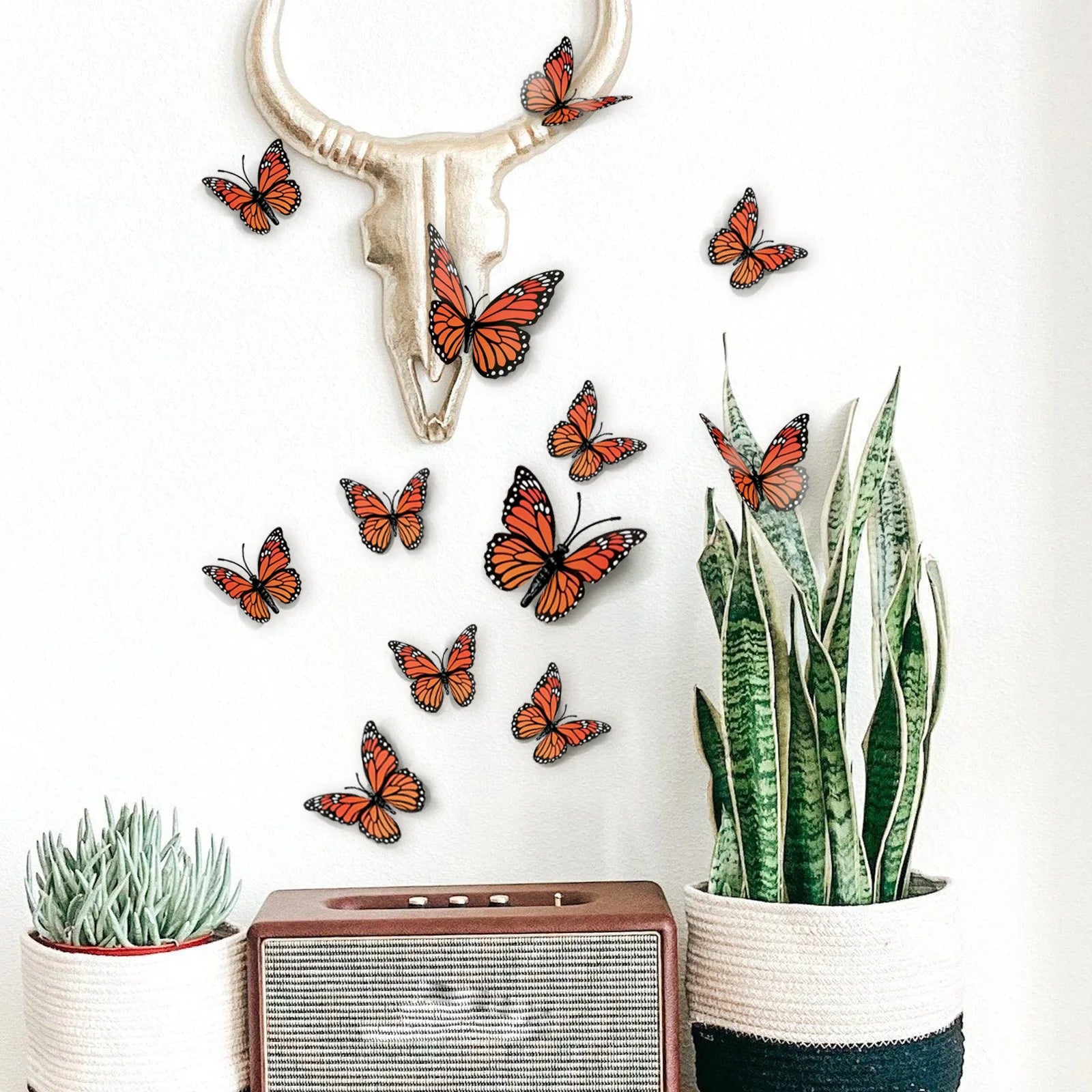 12-Pack 3D Butterfly Wall Stickers – Orange & Black Decals 3D Wall Stickers Oasis Select
