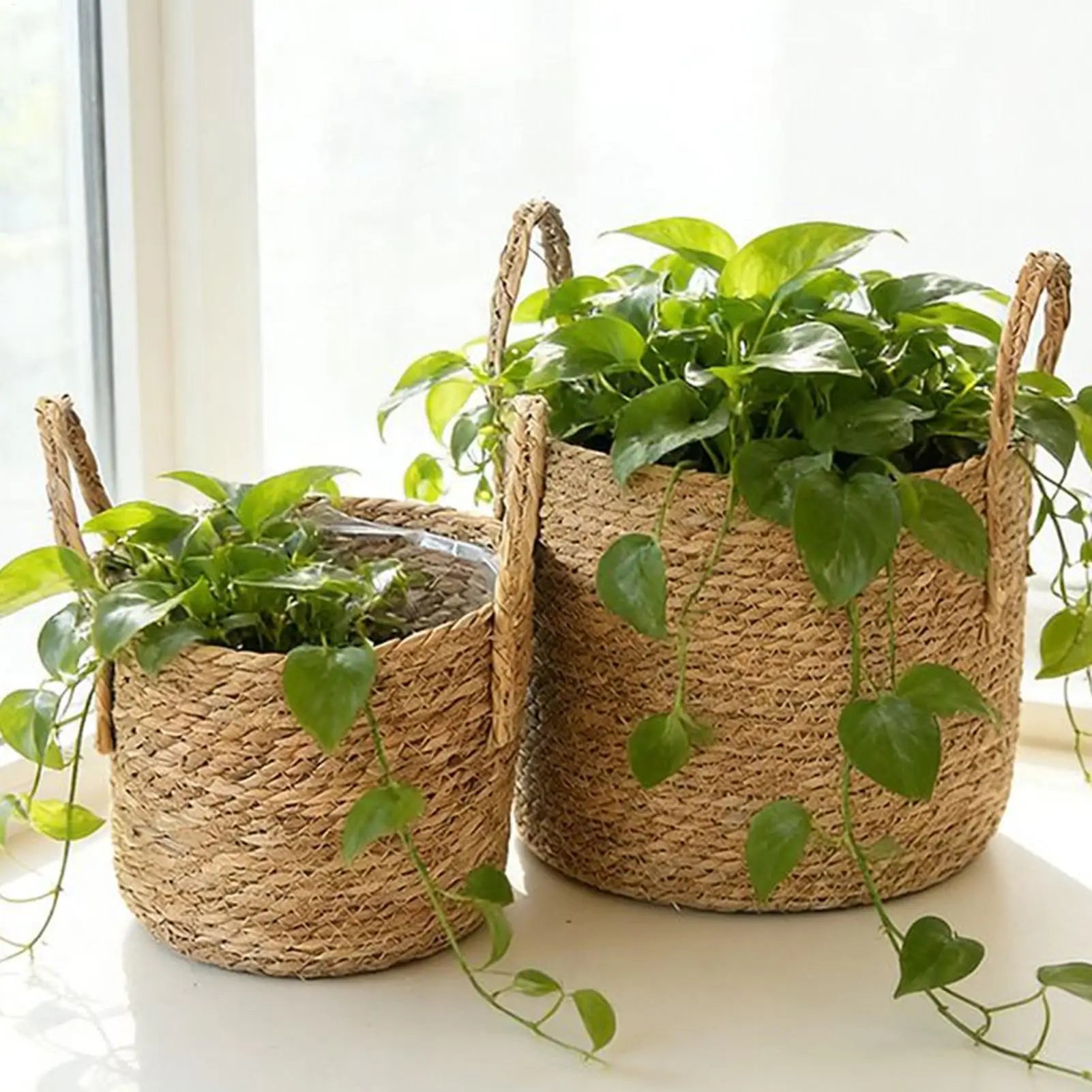 Planter Basket Straw Flowerpot Wicker Planter Basket Flower Pot Rattan Straw Flower Basket For Home Garden Yard Decoration Oasis Select