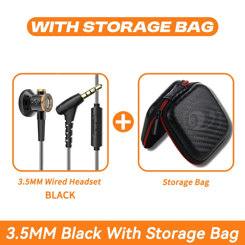 D08 Metal HIFI Heavy Bass Headset 3.5MM/Type-C Digital Chip With Mic In-Ear Wired Headphones Music Sports For Samsung Android Oasis Select 3.5MM Black With Bag