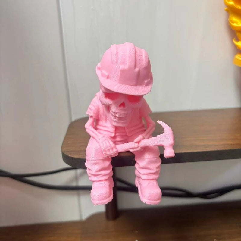 Hand Hammer Labor Worker Skull Mini Figurines 3D Printed Diligent Worker Skeleton Shelf Sitter Statue Home Desk Ornaments Decor Oasis Select construction worker5 tall 10cm