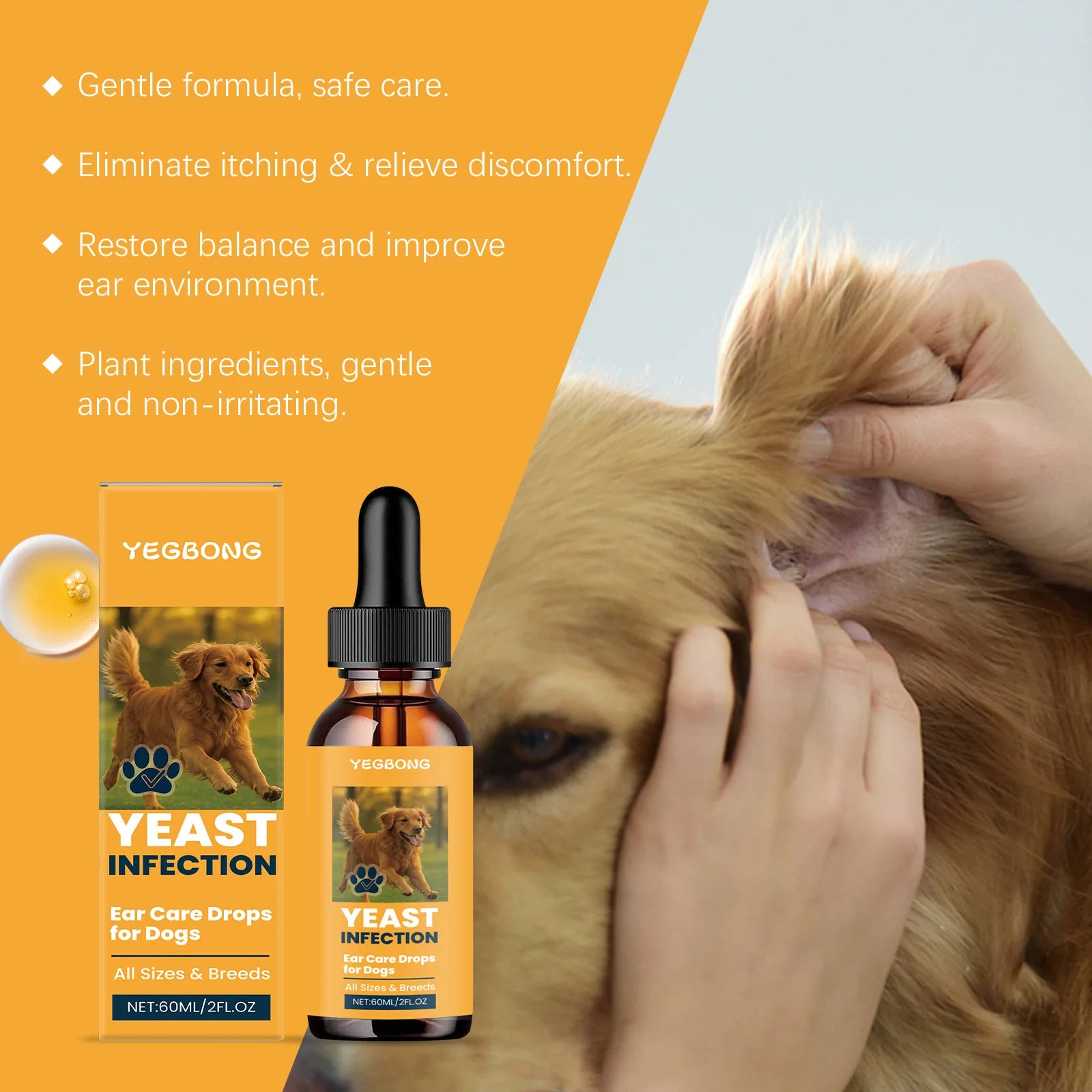 Dog Ear Care Drops Relieve Itching Dandruff Reduce Odor Anti-Fungals Earwax Remover No Irritating Pet Ear Cleaner Liquid 60ml Oasis Select