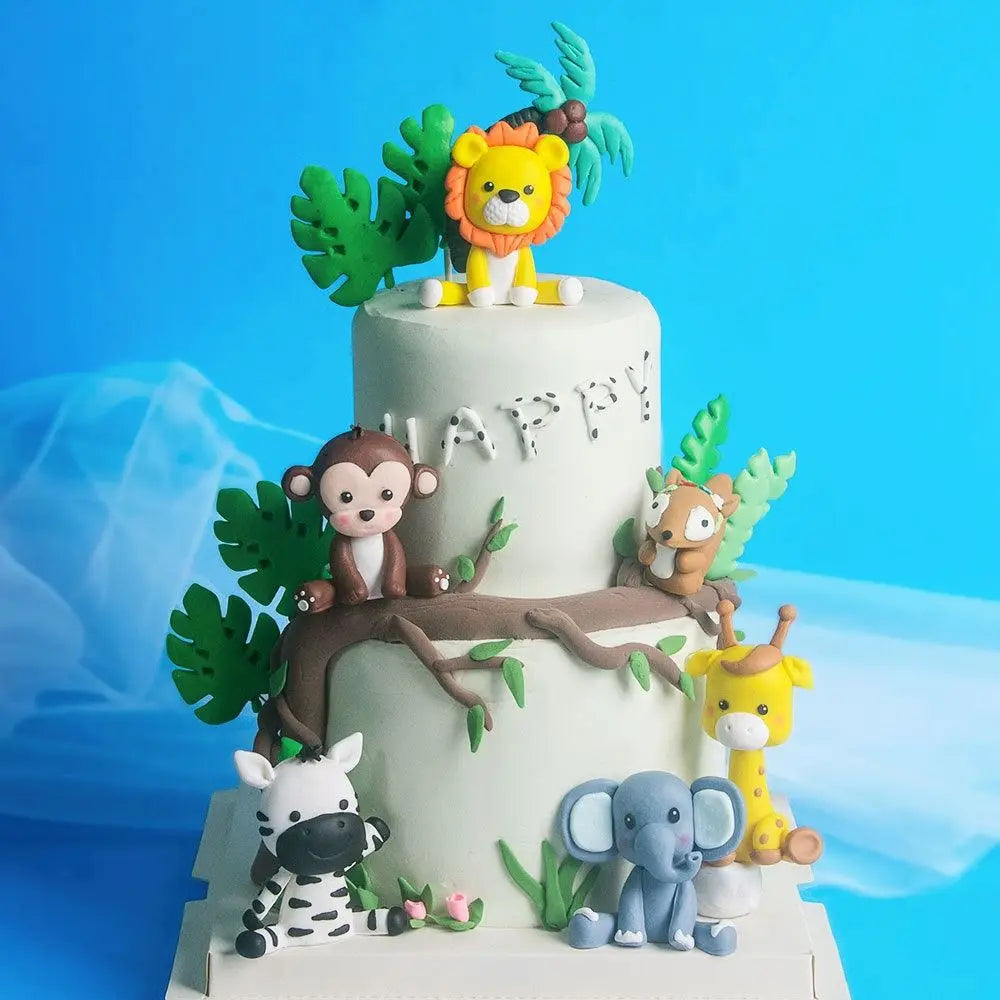 3D Jungle Animal Cake Toppers – Lion, Elephant, Giraffe & Monkey