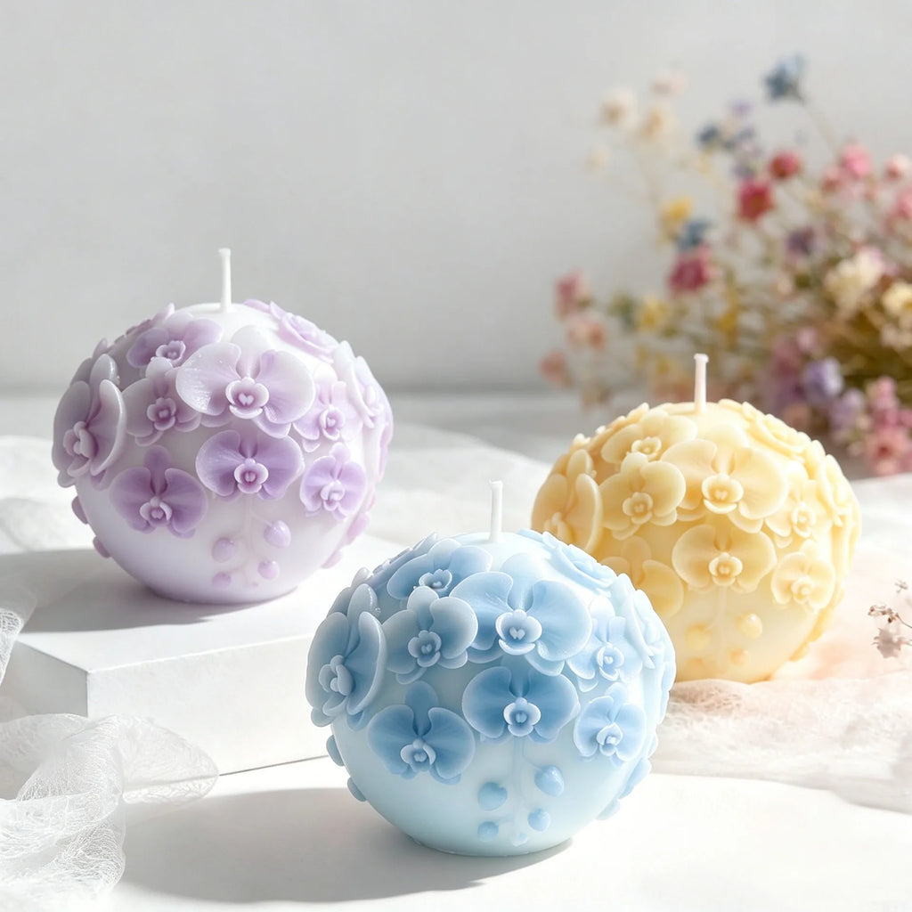 3D Orchid Ball Silicone Mold – Flower Sphere Candle & Soap