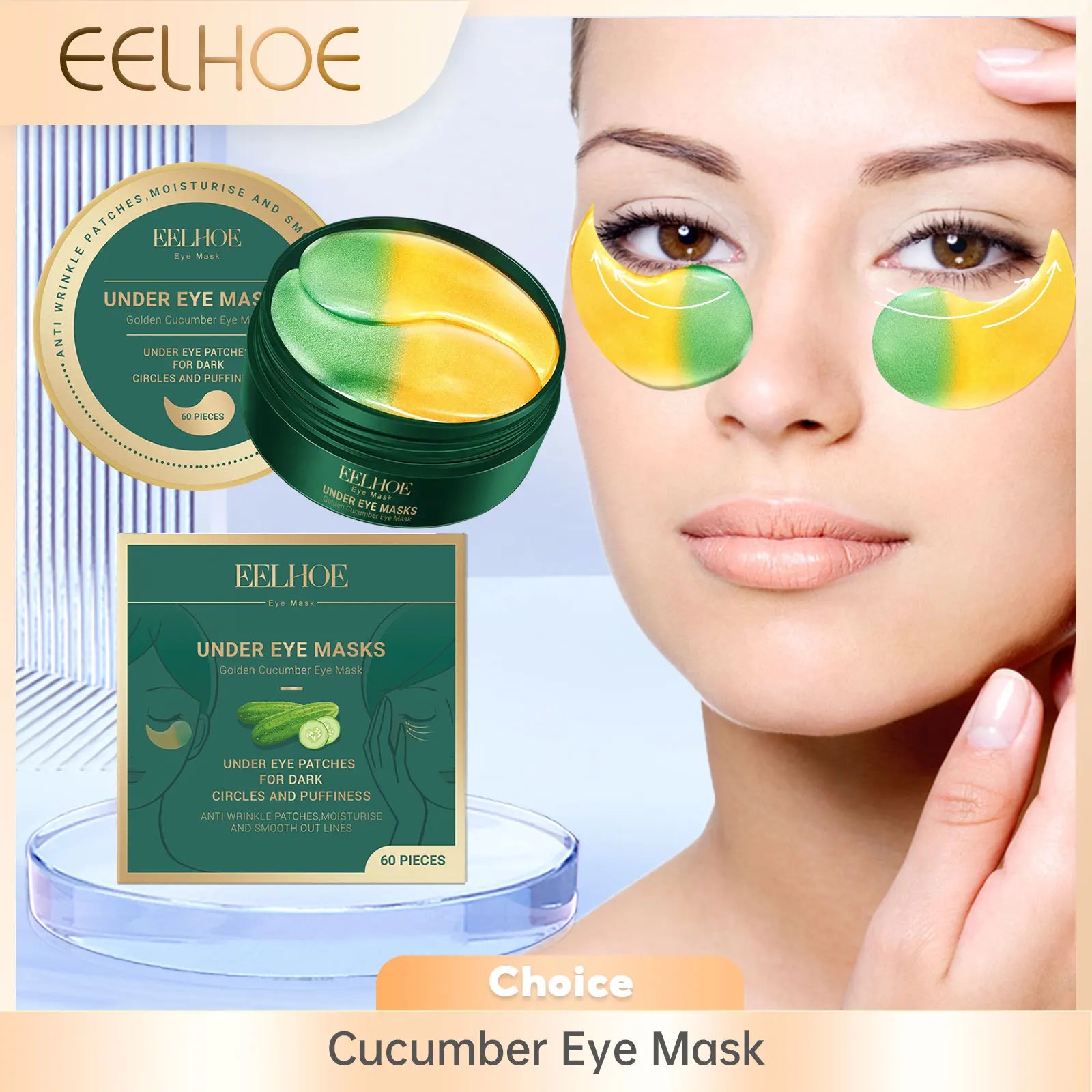 Cucumber Eye Mask Lightening Dark Circles Removal Eye Bags Firming Lifting Eye Patches Moisturizing Reduce Fine Lines Eye Care Oasis Select