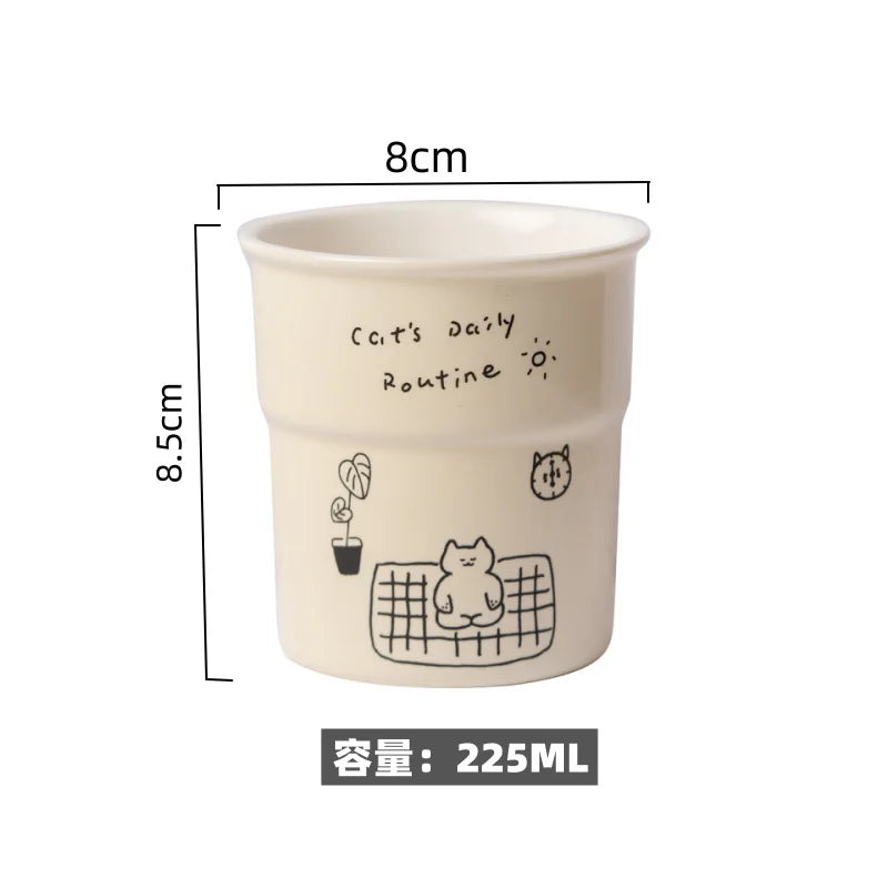 225ml Ceramic Cup Cute Cat Illustrations Coffee Cup for Kitchen Coffee Shop Restaurant,Latte Mug,Drinkware Gift Souvenir Oasis Select Meditate 225ml