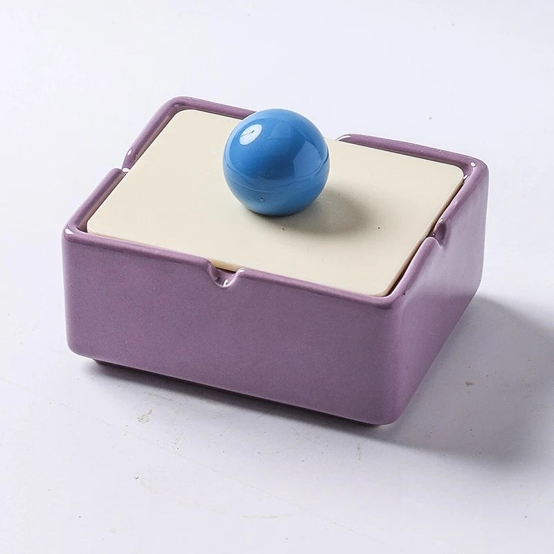 1PC Dopamine Ceramic Creative Ashtray with Lid Anti Ash Home Living Room Tea Table Ornament High Grade Feeling Oasis Select D