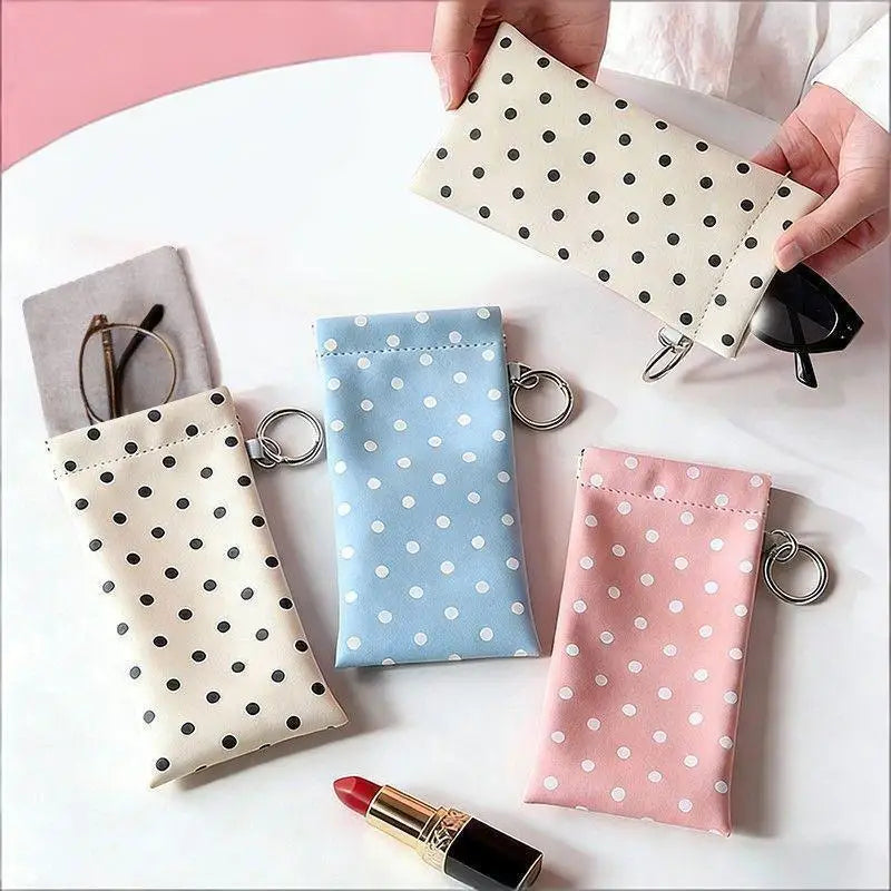 Polka Dot PU Leather Eyeglass Pouch with Keychain | Soft Case Eyeglass Pouch Case Oasis Select