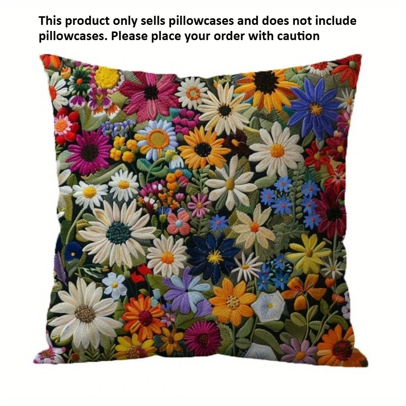 1Pack Country Floral Pillow Covers, 17.7x17.7 Inch, Machine Washable, Zippered Linen Cushion Cases for Home Decor,Flower Pattern Oasis Select Style 2