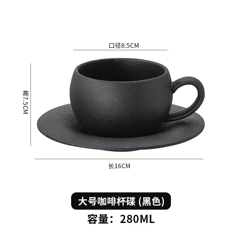 280ML Rock Sand Ceramic Coffee Cup Set Japanese-style Exquisite Afternoon Flower Tea Cup Hotel Upscale Restaurant Coffee Cup Oasis Select Black 280ML 110280ML