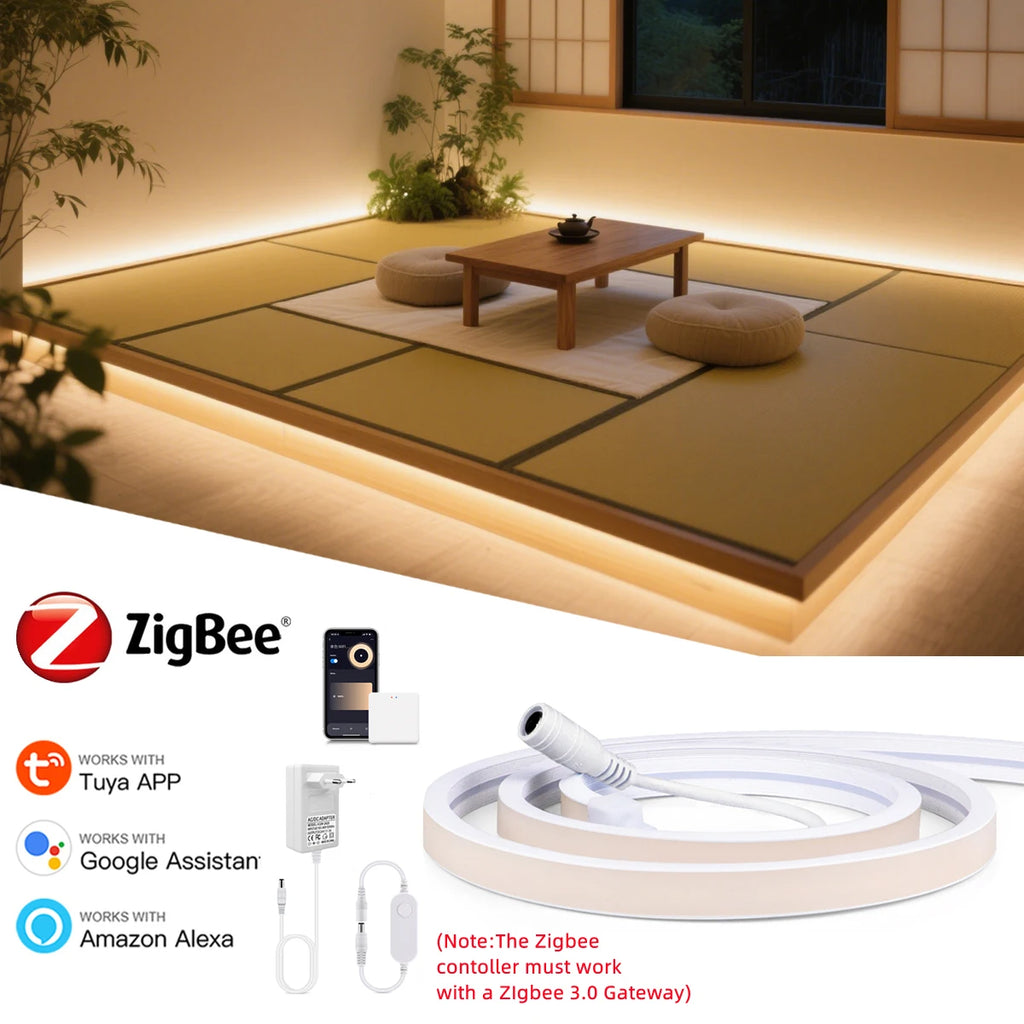 1M-5M Zigbee 3.0 LED Strip DC 12V Linear Dimmable Neon Tape RA90 320LEDs/m for Tuya App Control Alexa Goolgle Voice Oasis Select