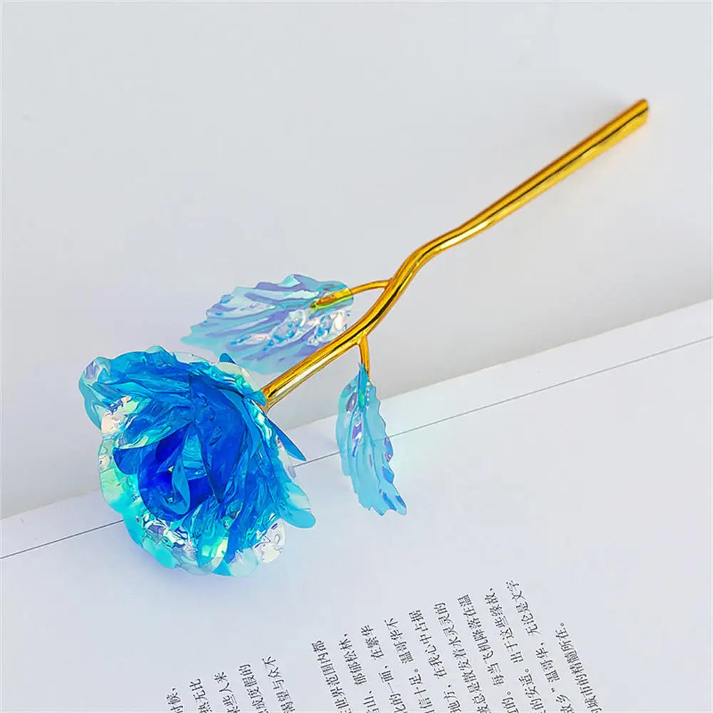 Multi-Color Gold Plated Rose Flower Romantic Valentine’s Day Mother's Day Gift Garden Decoration Flower Decoration Oasis Select Blue-18cm