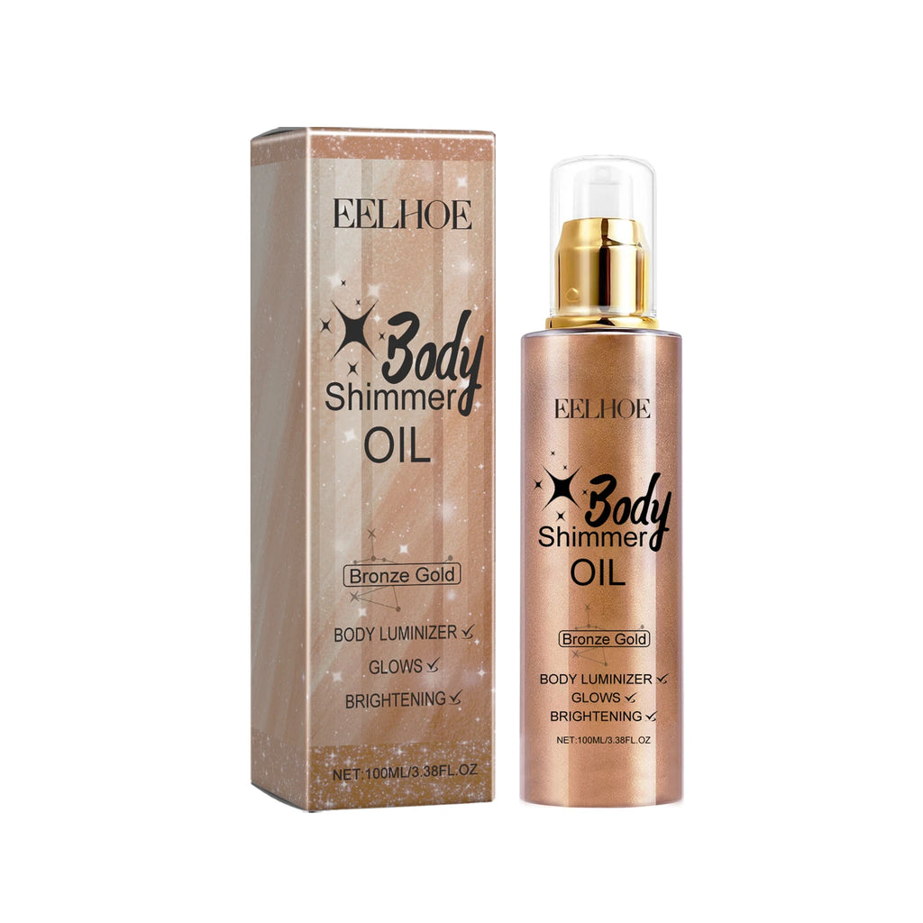 Shimmer Body Oil Long Lasting Shine Skin Hydration Non Sticky Waterproof Brighten Body Sparkle Highlighter Oil Makeup for Party Oasis Select Bronze Gold
