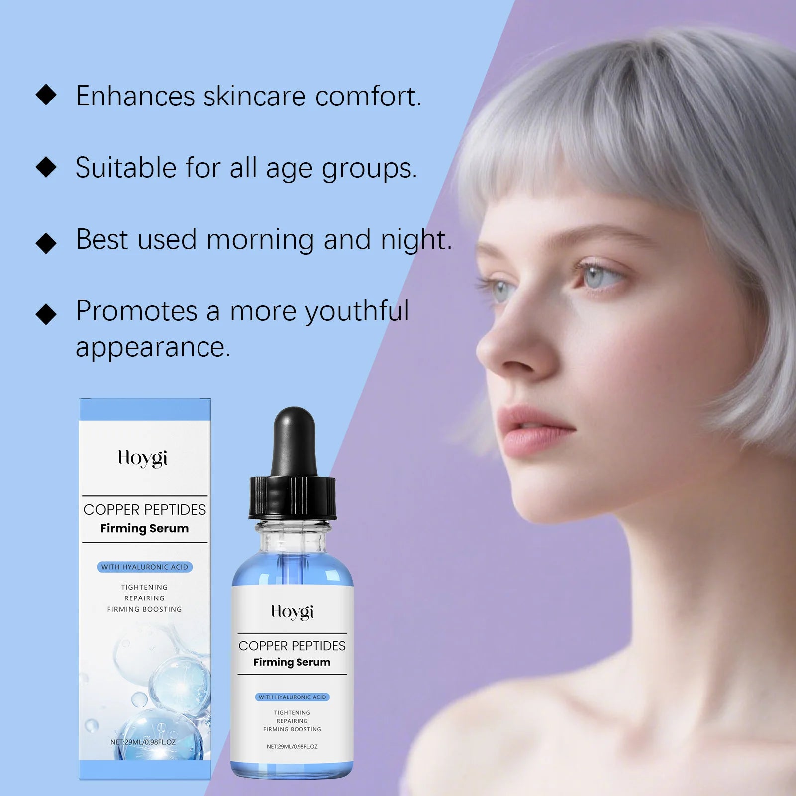 Copper Peptides Face Serum Firming Lifting Hyaluronic Acid Repair Damaged Skin Reduce Fine Lines Improve Sagging Soothing 30ml Oasis Select